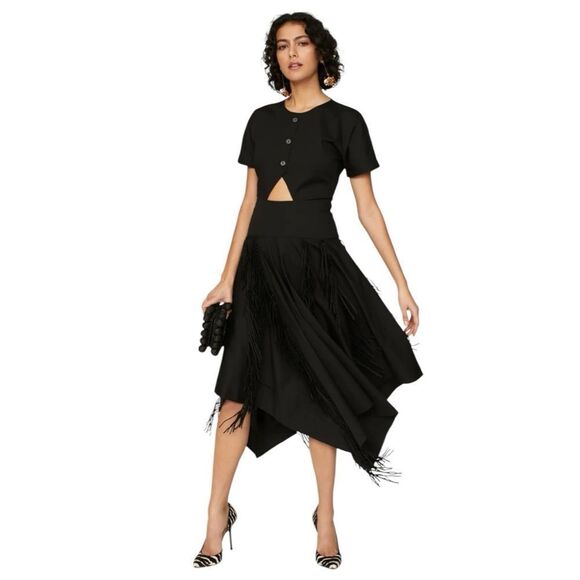 Bibhu Mohapatra Collective Cutout‎ Fringe Dress Womens Size 10 Black - Picture 1 of 12